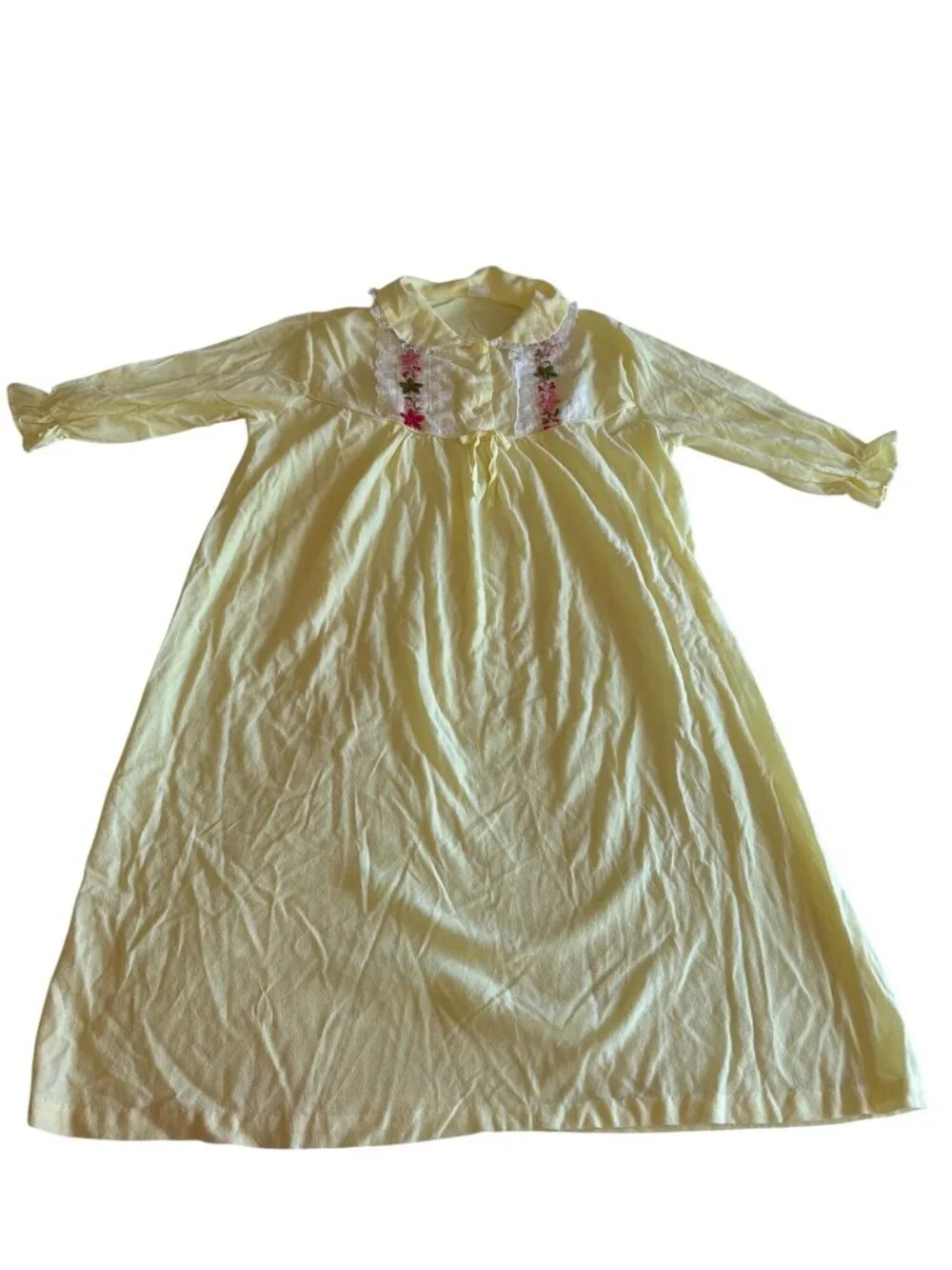 Vintage 1960 JCPenney Yellow Nightgown Lace Trim Long Sleeves Size Medium Girls